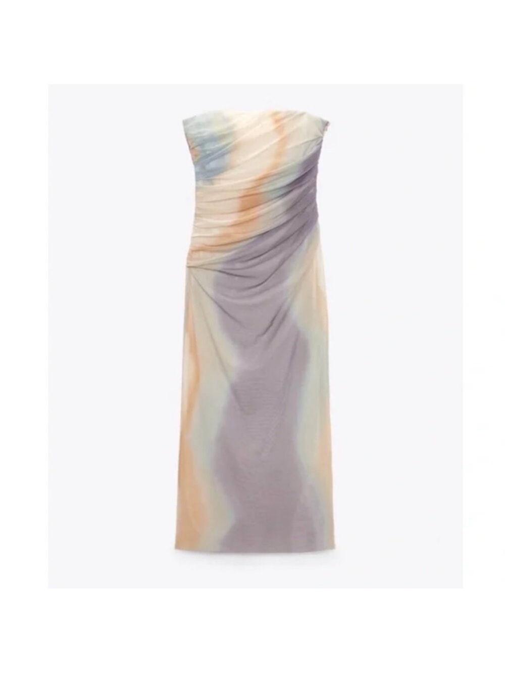 Zara Strapless Pastel Watercolor Dress in Lavender, Peach & Mint